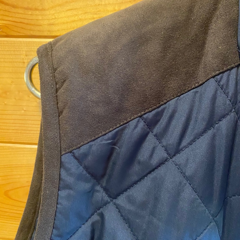 Coleman Quilted Puffer Vest Mens Dark Blue Suede Trim Full Zip Pockets L - Picture 7 of 9